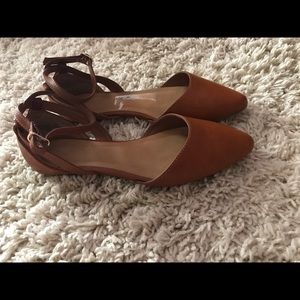Tan strap up flats